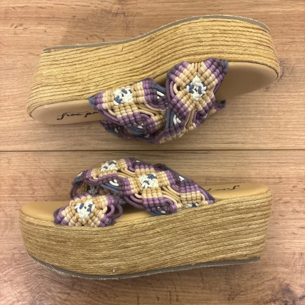 FREE PEOPLE Highline Platform Slide Sandal Purple/Tan Women Size 39 Casual Wedge